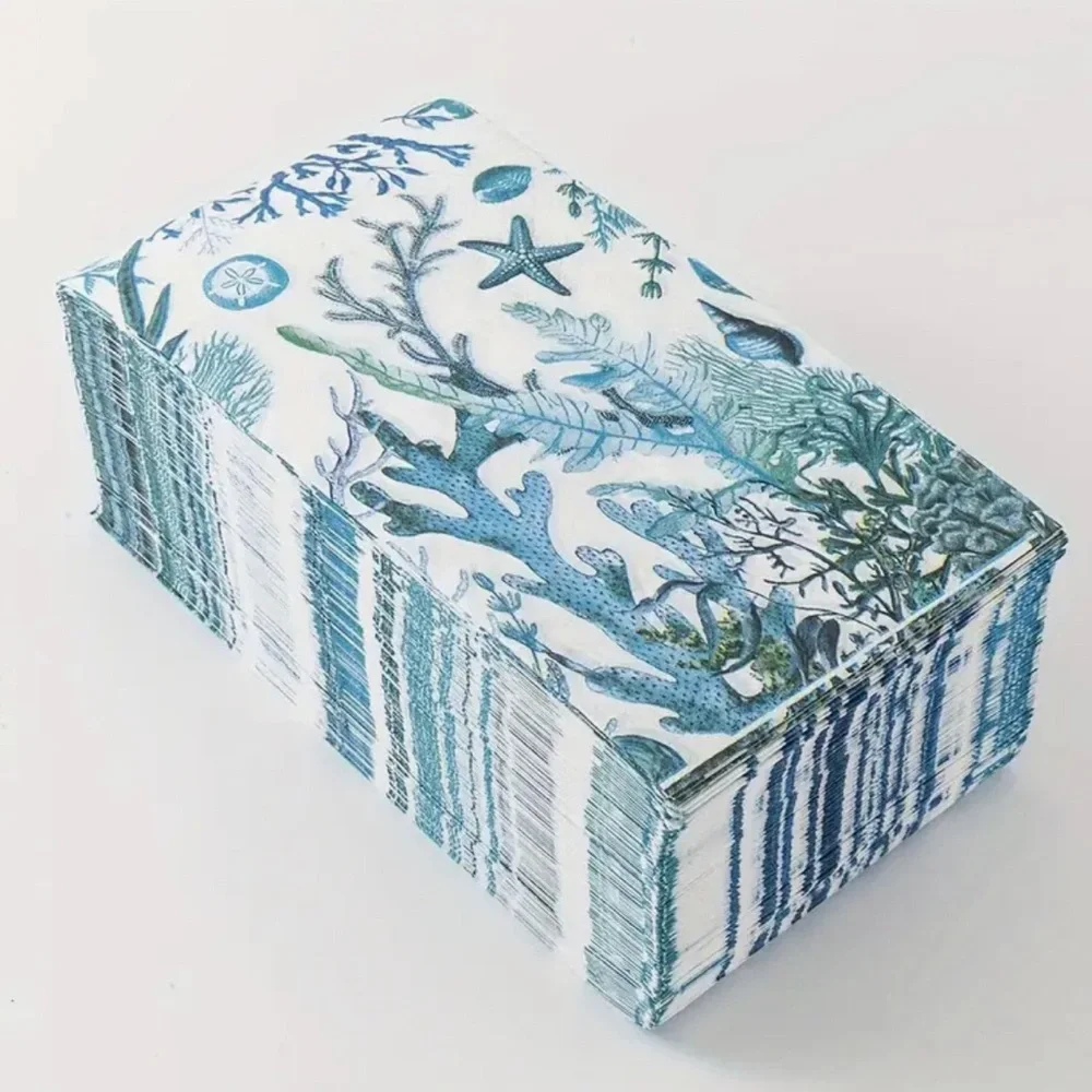 Blue and White Ocean-Themed Guest Towel 2-ply Paper Napkins, 100 Pcs